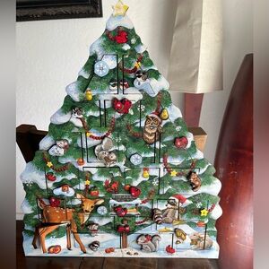 Traditions Byers Choice Snow Christmas Tree Wooden Advent Calendar